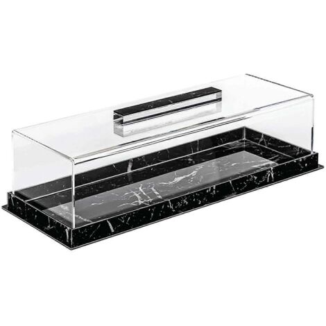 Plateau de service rectangulaire à desserts avec couvercle transparent, boîte de présentation en acrylique, plateau de rangement pour gâteaux, usage professionnel et domestique, blanc (1/5)