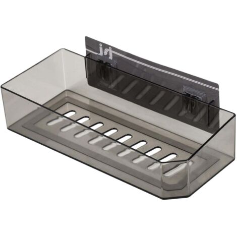 Étagère murale de salle de bain multifonctionnelle, sans perçage, pratique et transparente, noire, pour la maison. Rangement idéal pour la douche. (1/5)