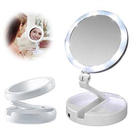 Miroir de maquillage lumineux, miroir grossissant double face 1X/10X, miroir LED rechargeable et réglable (1 pièce) (1/5)