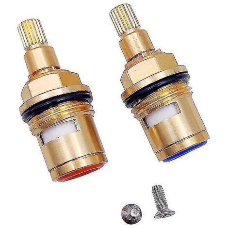 Paire de cartouches de rechange en laiton avec disque et tige en céramique pour mitigeur de robinet d'eau chaude et froide G1/2" pour robinet de salle de bain et de cuisine (1 paire pour eau chaude et