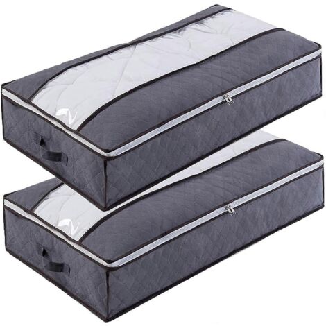 Lot de 2 sacs de rangement sous lit de 75 L, grand format, en tissu respirant et pliable, avec fenêtre transparente. (1/5)