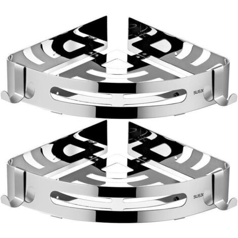 Étagère d'angle de salle de bain triangulaire sans perçage, étagère de rangement brillante en acier inoxydable (1/4)