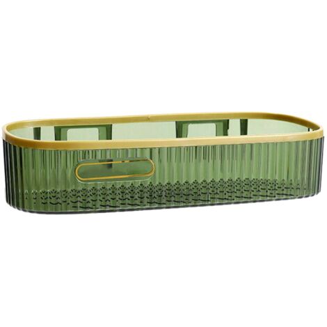 Étagère murale de rangement sans perçage pour douche et salle de bain, coloris vert foncé, longue bande. (1/5)