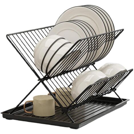 Étagère de rangement de cuisine, égouttoir à bols, égouttoir multifonctionnel noir (1/5)