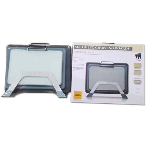 Ensemble de 3 planches à découper double face pour la préparation des aliments en cuisine, gris et bleu. (1/5)