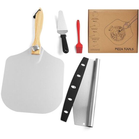 Pelle à pizza en aluminium de 30 cm avec roulette et coupe-pizza. (1/5)