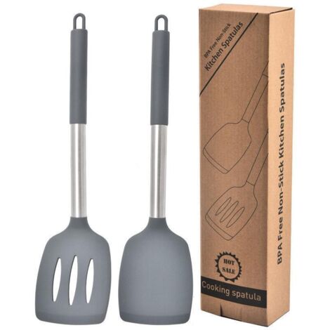 Lot de 2 ustensiles de cuisine en silicone, spatule pour sauté, antiadhésive, grise (1/5)