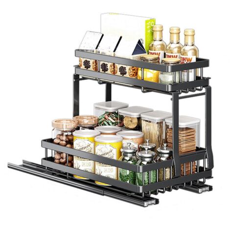 Étagère de rangement coulissante de cuisine avec rails silencieux pour l'organisation des ustensiles (1/5)