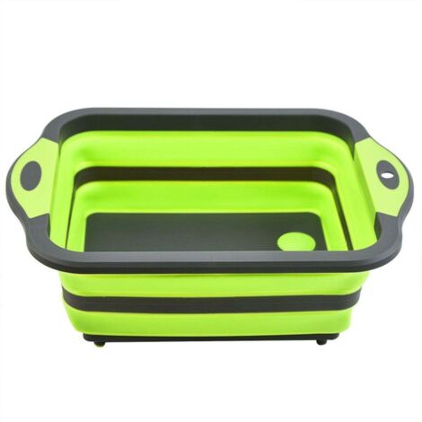 Évier multifonctionnel en plastique, planche à découper, panier d'égouttage pliable, vaisselle d'extérieur verte (1/5)