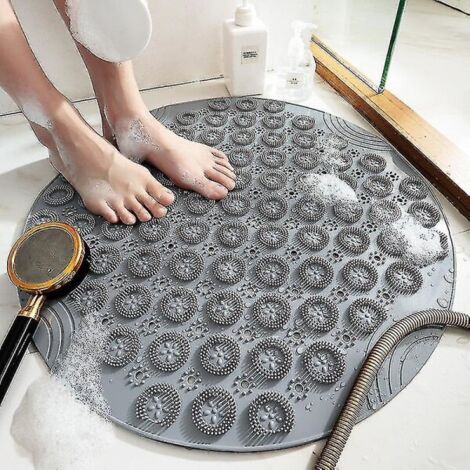 Tapis de douche antidérapant et absorbant, tapis de bain rond antidérapant avec ventouse pour la bonde, tapis de sol gris (1/2)