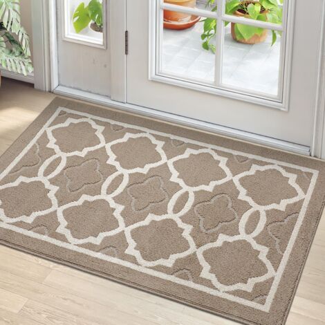 Tapis de porte 80 x 120 cm, tapis d'intérieur anti-salissures antidérapant, lavable en machine, super absorbant - Beige foncé (1/4)