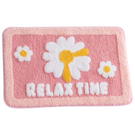 Tapis de sol floqué à motif marguerite mignonne, antidérapant, pour salle de bain, cuisine et entrée. Tapis absorbant. (1/5)