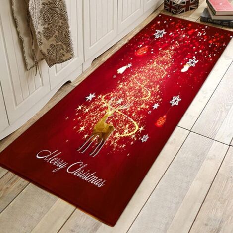 Tapis de sol lavable pour cuisine, chemin de table à motif Père Noël, tapis de couloir antidérapant, tapis de Noël parfaits pour la décoration de Noël (45×45cm) (1/5)