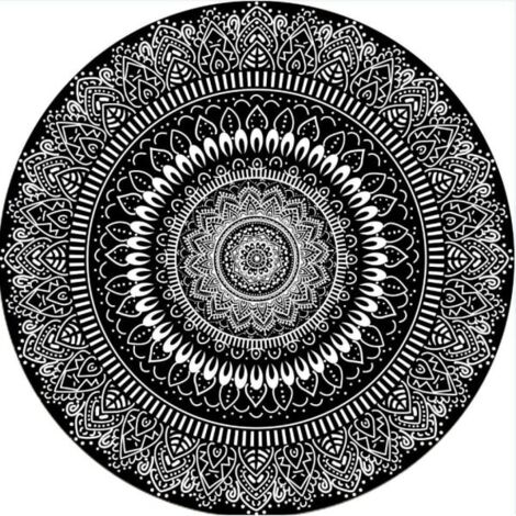 Tapis rond 100 cm noir mandala doux, tapis de salle de bain antidérapant et lavable, tapis d'appoint moelleux pour entrée, salon, chambre, chambre d'enfant (1/5)