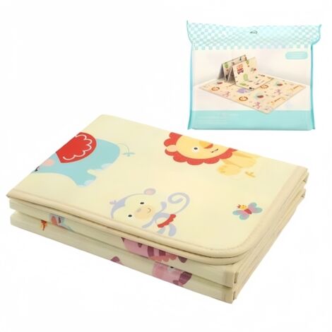 Tapis d'éveil pour bébé, 180 x 100 x 1 cm d'épaisseur, pliable et double face, imperméable, en mousse avec rebord pour faciliter l'exploration.