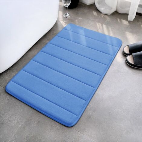 Tapis de sol en velours corail, tapis de sol antidérapant et absorbant (Bleu, 4060) (1/2)