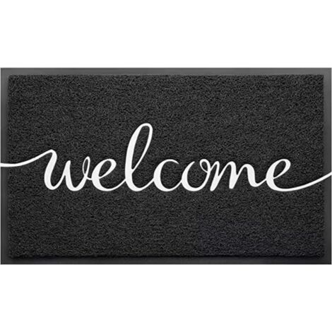 Tapis de bienvenue (40 x 60 cm, noir), tapis de sol fin et résistant, antidérapant, idéal pour les entrées et les cours. (1/4)
