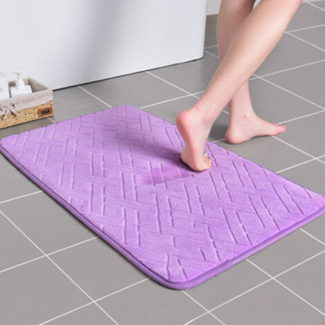 Tapis de sol épais en polaire corail, absorbant et à récupération lente, antidérapant, pour la maison (losanges violets, 4060) (1/5)