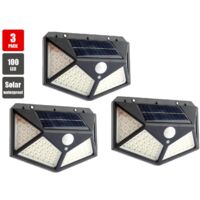 Lot de 3 lampes solaires LED de 100 LED pour jardin extérieur, avec détecteur de mouvement, projecteur, applique murale de sécurité étanche.