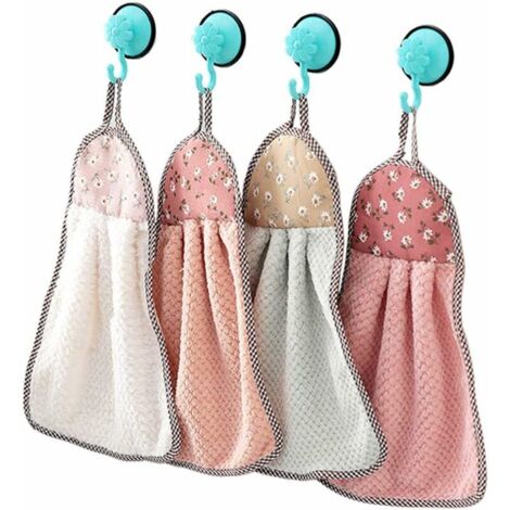 4pcs Serviette sèche à la Main Suspendue, Serviette à Main en Velours Corail épais Serviette Chiffon Doux à séchage Rapide pour Cuisine Salle de Bain (23x37 CM) (1/5)