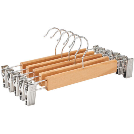 Lot de 10 Cintres en Bois Naturelle 32cm, pour Pantalons Jupes Chaussettes sous-Vêtements, Cintre Antidérapants avec Pinces (1/5)