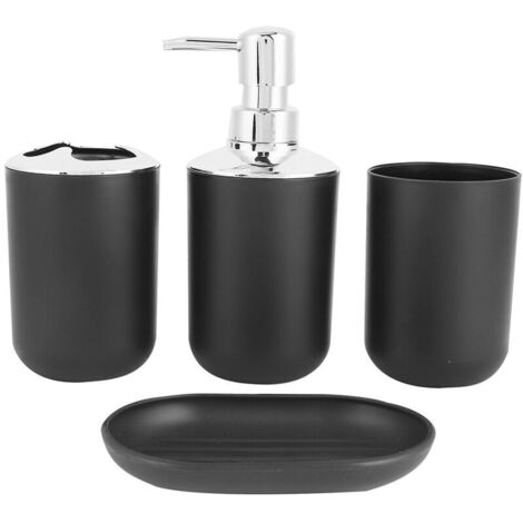 Salle de Bain Accessoire Ensemble pour Bain, Ensemble de 4 Accessoires de Salle de Bain, Kit de Bain Porte-Savon, Distributeur De Savon, Porte-Brosse À Dents, Gobelet (Noir, 4 pièces) (1/5)