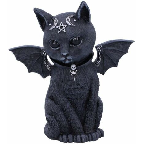 Figurine Chat Occulte AiléPolyrésine - Noir et Argent - 10 cm