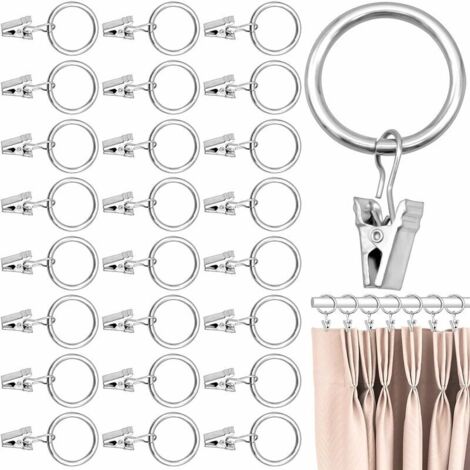 40 Pièces Anneaux de Rideaux avec Clips Anneaux de Suspension en Métal Anneaux à Pince 25 mm Diamètre Intérieur, Argenté (1/5)