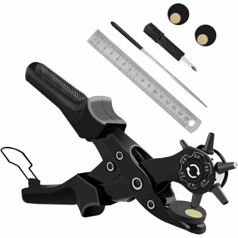 Pince Perforatrice, Perforatrice Cuir avec Taille du Trou Cadran, Poinçon À Ceinture Professional avec Tige de Meulage, pour Cuir, L'artisanat,Plastique,Feutre,Caoutchouc, etc.(Noir) (1/5)