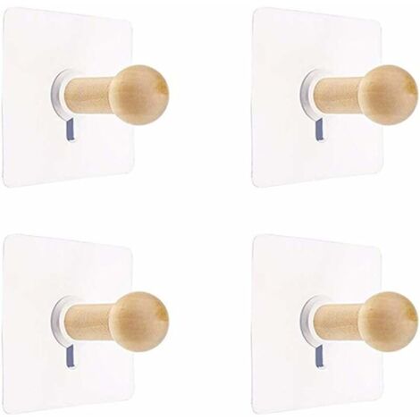 Patères Murales Naturel Mini Crochet Auto-Adhésif Patère en Bois pour Peignoir Chapeau Vêtements Support Mural Crochet Cintre Porte-Serviettes Chambre Décoration Bois Crochet Polyvalent   4 PCS (1/5)