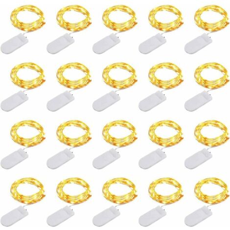 Guirlande Lumineuse, Mini Guirlande LED a Pile Fil de Cuivre Intérieur et Extérieur Décoration Lumière  1M 10 LEDs (Blanc Chaud)   [Lot de 20] (1/5)