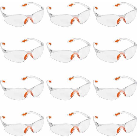 Lot de 12 Lunettes de Sécurité Transparentes - Lunettes de Protection avec Verres en Plastique, Pont-de-Nez et Embouts de Branches en Caoutchouc pour Plus de Confort - Lunette Transparente PPE,Les ver (1/5)