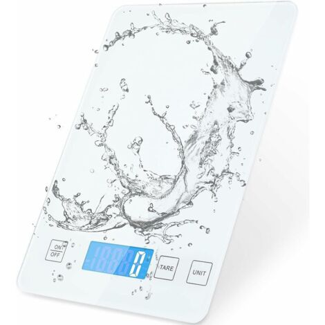 Balance Cuisine en Verre Trempé 15kg, Balance de Cuisine Électronique Alimentaires, Balance Précision, Étanche Prime Panneau en Verre Trempé, Commande Tactile Intelligente, (Blanc) (1/5)