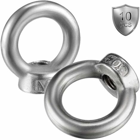10 Pièces M8 Écrou à Oeil de Levage Acier Inoxydable Écrou de Bague Métriques Matériel en Forme Anneau Femelle Fixation Écrou Fileté pour Accessoires de Levage, Polissage de Surface, Argent (1/3)