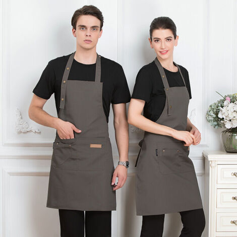 Tablier, Tablier de Cuisine étanche avec Poches, Tablier de Cuisine réglable, Tablier de Barbecue, Tablier à bavette, Tablier de Cuisine de qualité Professionnelle, 67 x 72 cm (Gris) (1/5)