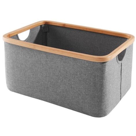 Paniers à linge pliables en bambou gris,Panier à linge pliable，collecteurs de linge, panier à linge, paniers de boîtes de rangement, paniers pour étagères,45 x 30 x 22 cm (L x l x H) (1/5)