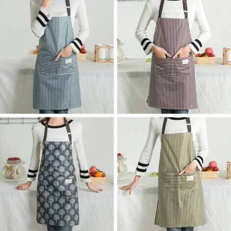 Tablier de Cuisine Etanche Tablier Réglable Unisexe Tablier de Chef Imperméable avec 2 Poches pour Cuisine Familial Barbecue Jardin Restaurant Café (Marron, Bleu, Vert, Gris) 4 Pièces (1/5)