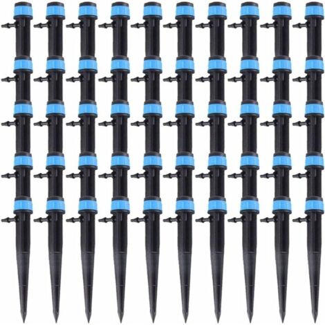 Lot de 100 goutteurs d'irrigation à 360 degrés avec connecteur réglable pour tuyau de 4/7 mm (chapeau bleu) (1/5)