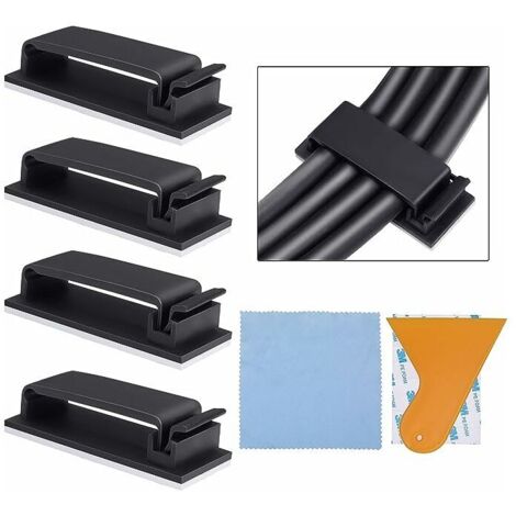 60 pcs Adhésifs Clips Câble, 3M Clips Câbles Adhésifs Rangement de Câbles Fixation Auto Collant, Organiseur de Fils Electriques pour TV/PC/Bureau/Maison avec Grattoir et Chiffon de Nettoyage Incluse. (1/5)