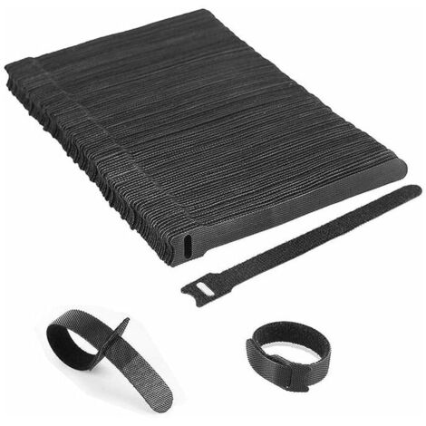 Attache Cable, Noir Réglable Réutilisable Serre Cable Auto-agrippant (100 Pièces 150 x 12 mm). (1/5)
