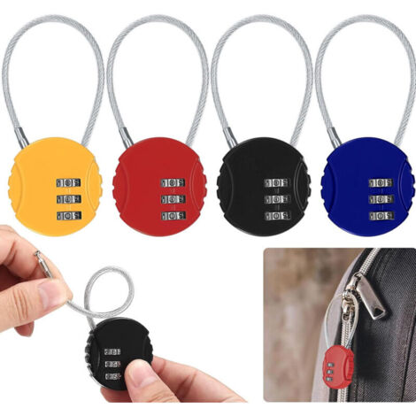 Cadenas à combinaison 4 pièces, petit câble à code, combinaison réinitialisable à 3 chiffres pour bagages, sac de voyage, casier (1/5)
