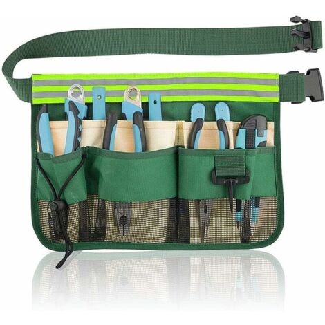 Ceinture à outils de jardinier Ceinture à outils de jardin portable Kit multi-compartiments pour outils Électricien Artisan Vert- (1/5)