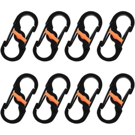 8 Pièces S Mousquetons Crochet Mousqueton Mousqueton en Métal Mini Mousqueton Forme S Mousquetons S Bague Mousqueton Noir en Acier Inoxydable pour Voyages Camping Randonnée Pêche