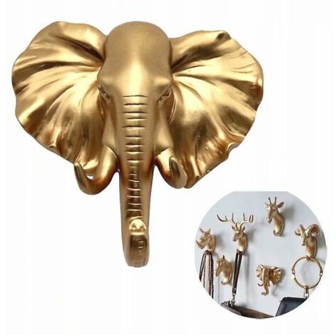 – Porte-manteau mural éléphant doré en résine ABS – Charge maximale 2 kg – Installation sans trous – Pour manteaux, chapeaux, serviettes (1/5)