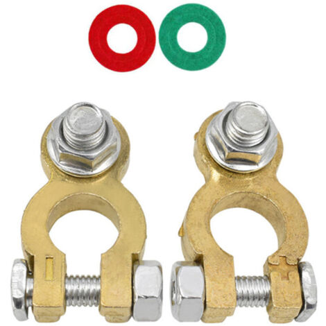 2 Pcs Bornes Connecteurs De Batterie, Cosses De Batterie M8 Boulons Bornes, 12V/24V Bornes De Batterie Heavy Duty Épaissi Bronze Pur, Avec Tampon Anti-Corrosion Pour Auto Bateau Moto (1/4)