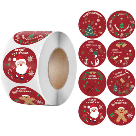 Rouleaux Noël Autocollants, Etiquette Autocollantes Noël 500 pièces, Autocollants de Noël d'étiquettes Rondes, étiquettes de Joyeux Noël Autocollants, Etiquette Cadeau Noel Autocollante (1/5)