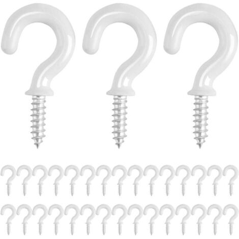 30 morceaux de crochets à vis blanc, crochets de crochets de plafond de 1/2 pouce pour visser (1/5)