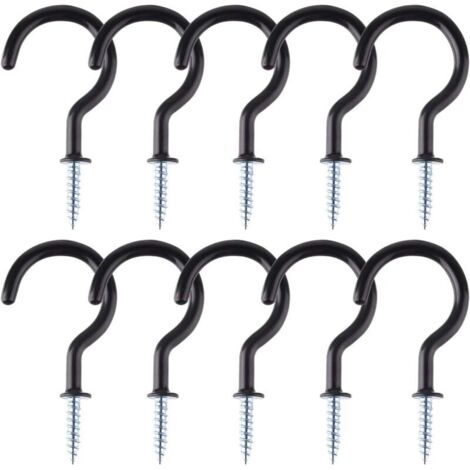 10 Pcs 2 Pouces Crochets à Visser, Crochets de Plafond à Visser pour Salle De Bains Cuisine Mur Plafond Suspendu, Noir