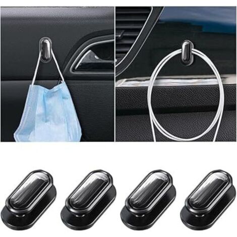 4 Pièce Mini Crochets Voiture, Crochets Adhésif De Voiture Pour Dashboard, Multifonctions Crochet De Suspension Pour Masque, Les Clés, Le Masque, Les écouteurs, Le Câble De Charge(Noir) (1/5)