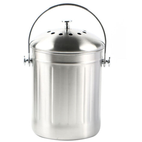 – Seau compost inodore en acier inoxydable – Couvercle dôme – Filtre à charbon actif double couche – Résistant à la rouille et aux fissures (1/4)